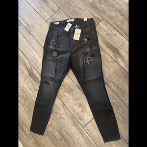 PREMIUM STRETCH ULTRA SKINNY JEAN – PATCHED BLACK WASH SZ 12
